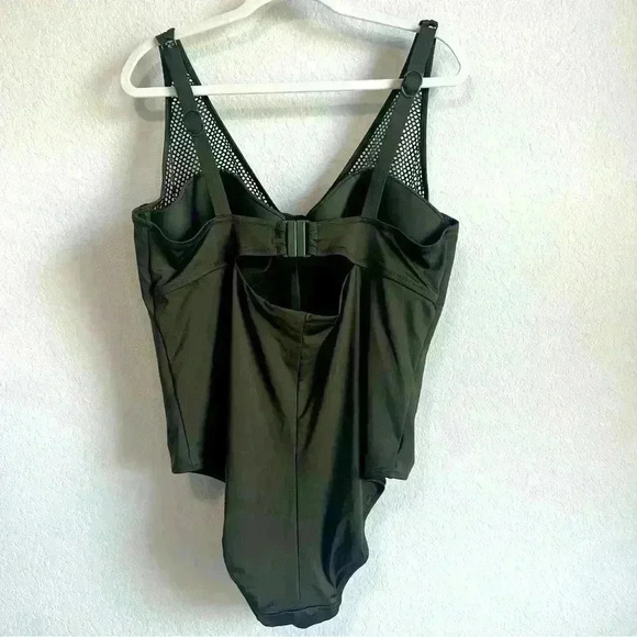 City‎ Chic Women’s Olive Green Ithaca Mesh V Neck One Piece Swimsuit Size L - Picture 2 of 9